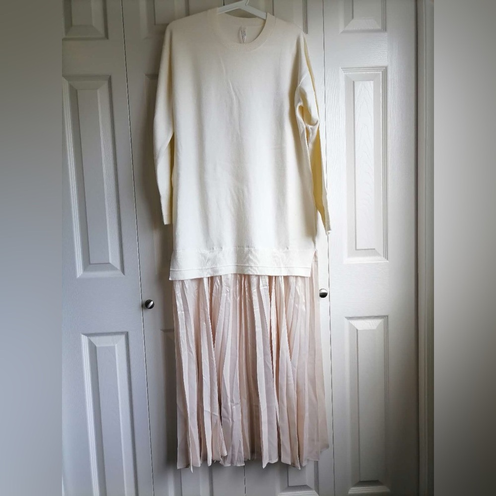 NEW By Anthropologie Long-Sleeve Pleated Twofer Sweater Midi Dress - Picture 3 of 11